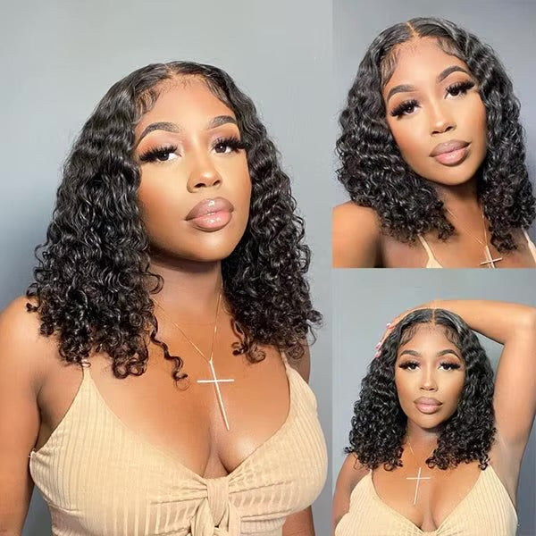 Water Wave Peruvian Human Hair Lace Front Bob Wig - Transparent Lace