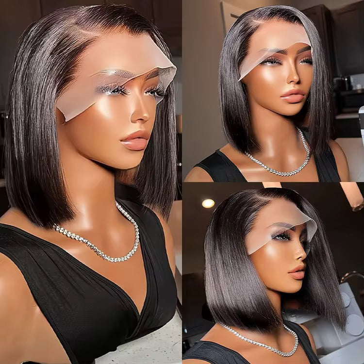 Straight Peruvian Human Hair Lace Front Bob Wig - Transparent Lace