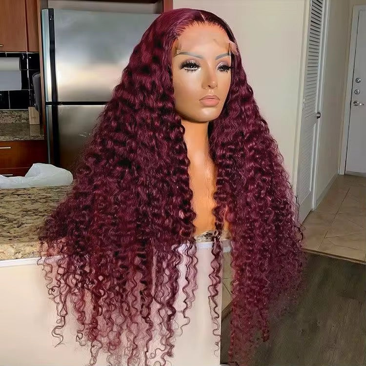 Burgundy Deep Wave Brazilian Virgin Hair Lace Front Wig - HD Lace