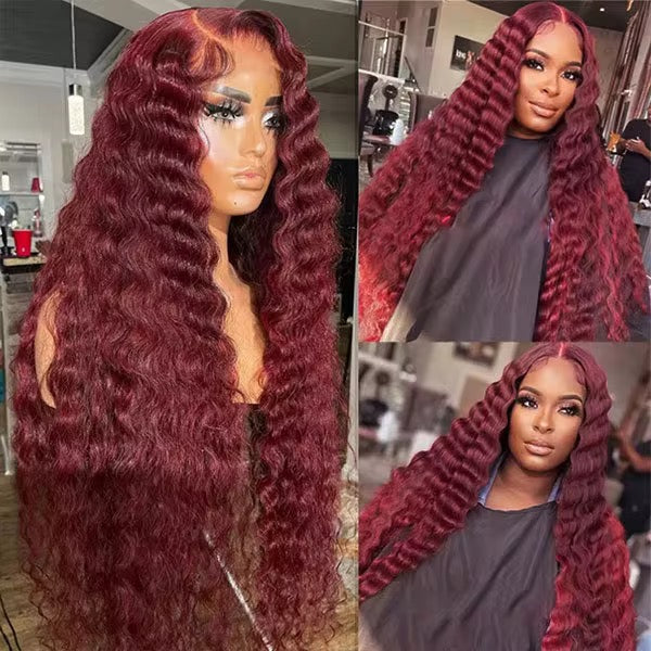 Burgundy Loose Wave Brazilian Virgin Hair Lace Front Wig - HD Lace