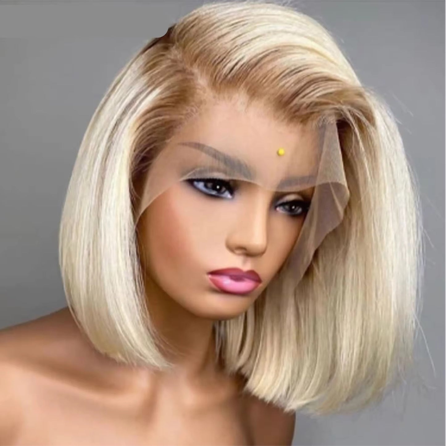 Blonde Straight Peruvian Human Hair Lace Front Bob Wig - Transparent Lace