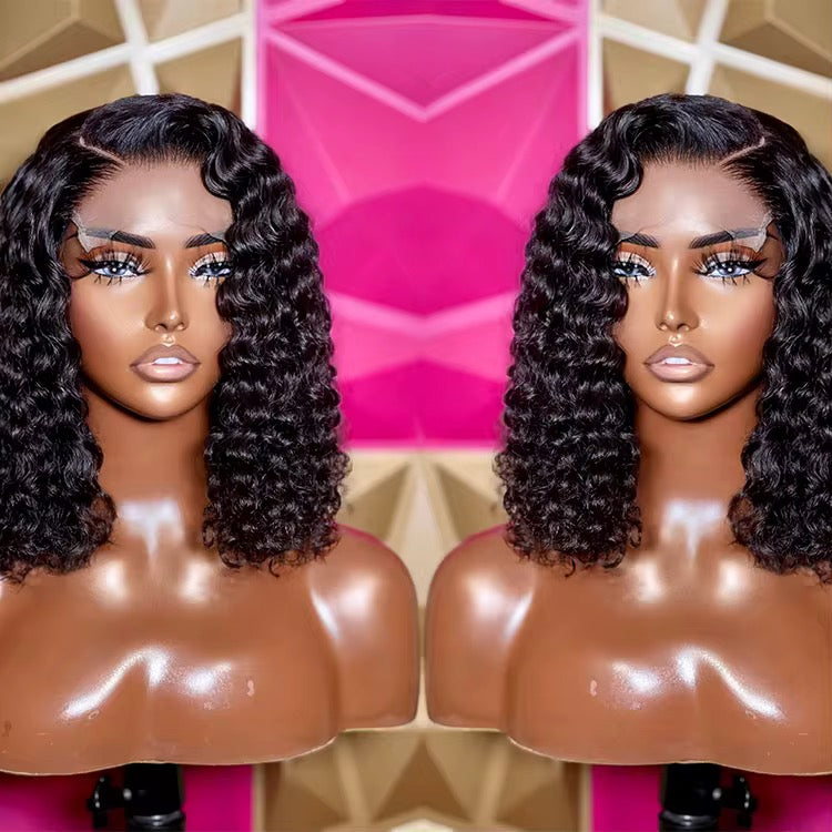 Deep Wave Peruvian Human Hair Lace Front Bob Wig - Transparent Lace