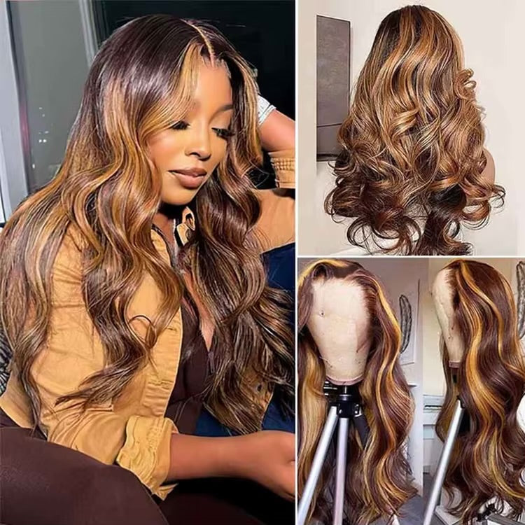Highlighted Honey Blonde Body Wave Brazilian Virgin Hair Lace Front Wig - HD Lace