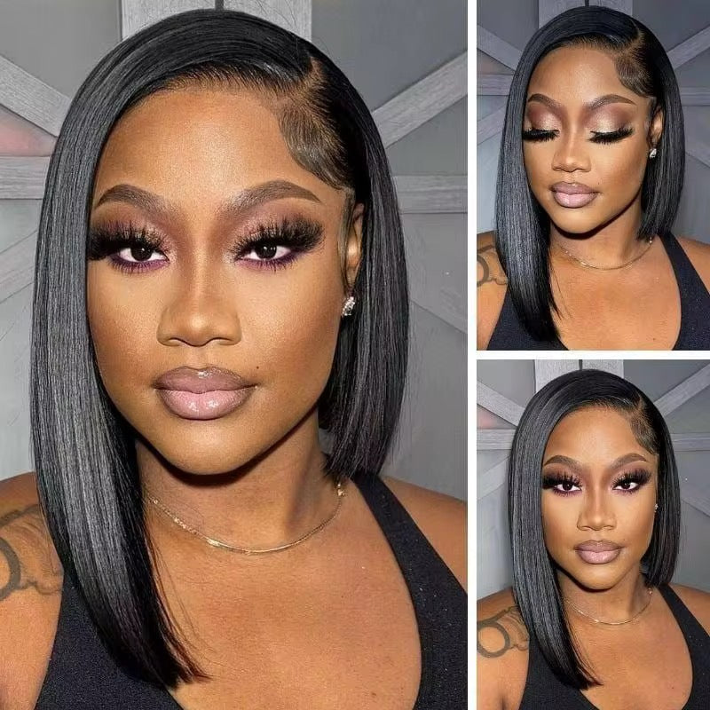 Straight Peruvian Human Hair Lace Front Bob Wig - Transparent Lace