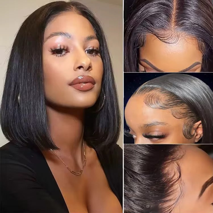 Straight Peruvian Human Hair Lace Front Bob Wig - Transparent Lace