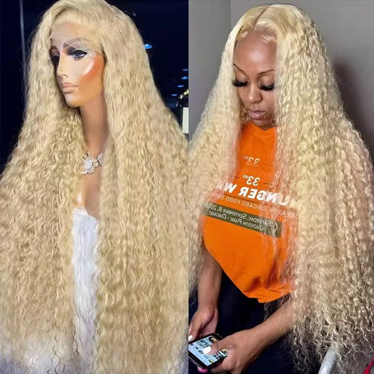Blonde Deep Wave Brazilian Virgin Hair Lace Front Wig - HD Lace