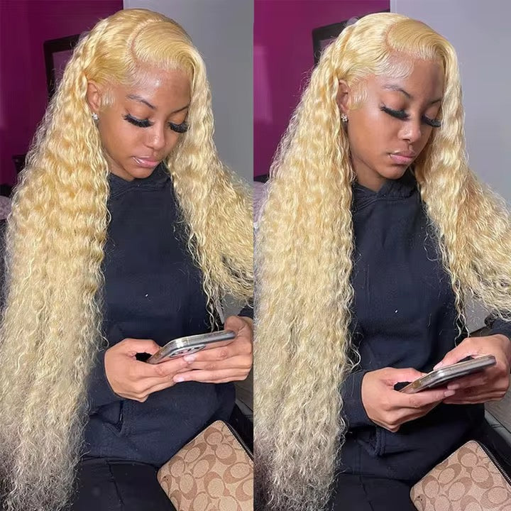 Blonde Deep Wave Brazilian Virgin Hair Lace Front Wig - HD Lace