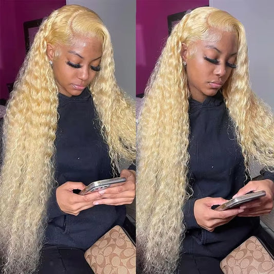 Blonde Deep Wave Brazilian Virgin Hair Lace Front Wig - HD Lace