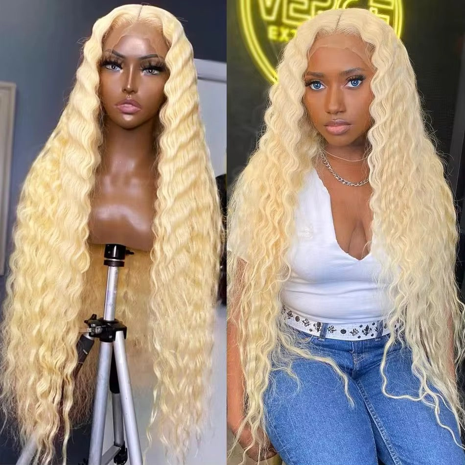 Blonde Loose Deep Wave Brazilian Virgin Hair Lace Front Wig - Transparent Lace