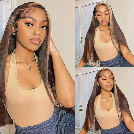 Highlighted Straight Honey Blonde Brazilian Virgin Hair Lace Front Wig - HD Lace