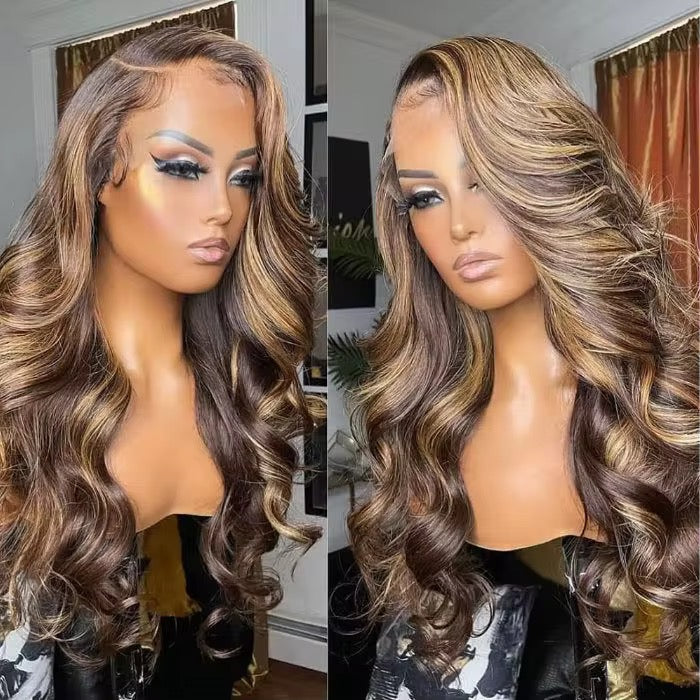 Highlighted Honey Blonde Body Wave Brazilian Virgin Hair Lace Front Wig - HD Lace