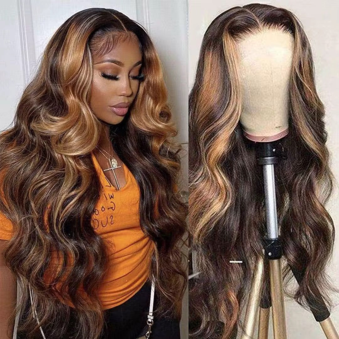 Highlighted Honey Blonde Body Wave Brazilian Virgin Hair Lace Front Wig - HD Lace