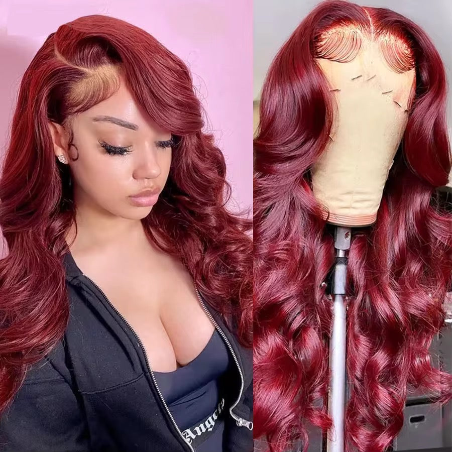 Burgundy Body Wave Brazilian Virgin Hair Lace Front Wig - HD Lace
