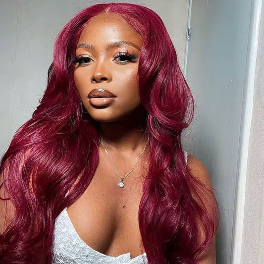 Burgundy Body Wave Brazilian Virgin Hair Lace Front Wig - Transparent Lace