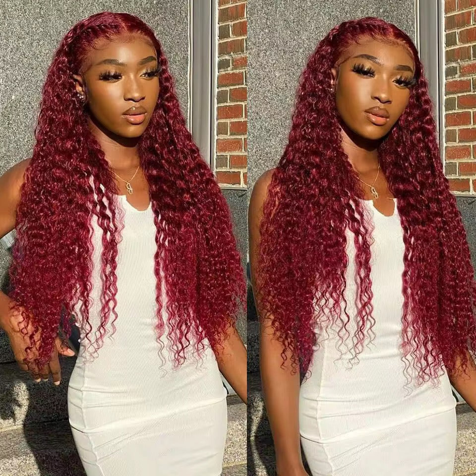 Burgundy Deep Wave Brazilian Virgin Hair Lace Front Wig - HD Lace