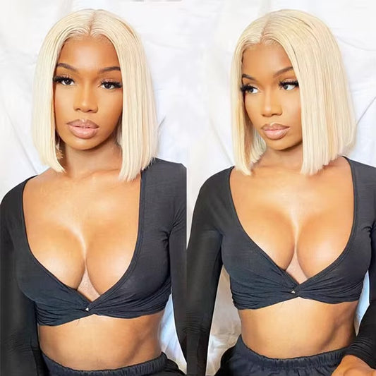 Blonde Straight Peruvian Human Hair Lace Front Bob Wig - Transparent Lace