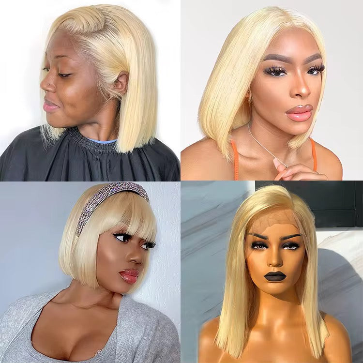 Blonde Straight Peruvian Human Hair Lace Front Bob Wig - Transparent Lace