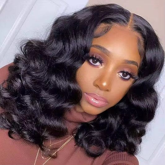Loose Deep Wave Peruvian Human Hair Lace Front Bob Wig - Transparent Lace