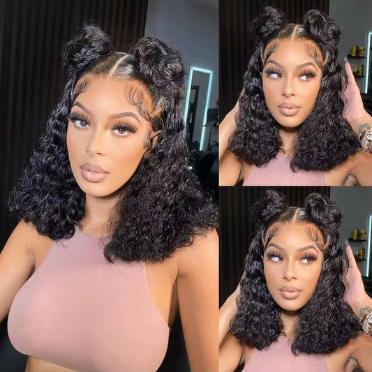 Water Wave Peruvian Human Hair Lace Front Bob Wig - Transparent Lace