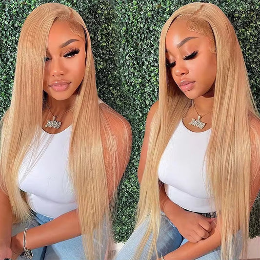 Honey Blonde Straight  Brazilian Virgin Hair Lace Front Wig - HD Lace