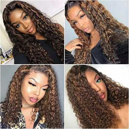 Highlighted Deep Wave Honey Blonde Brazilian Virgin Hair Lace Front Wig - HD Lace