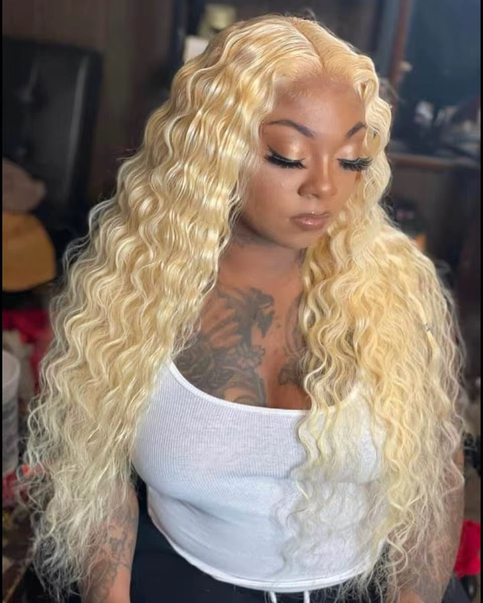 Blonde Loose Deep Wave Brazilian Virgin Hair Lace Front Wig - Transparent Lace