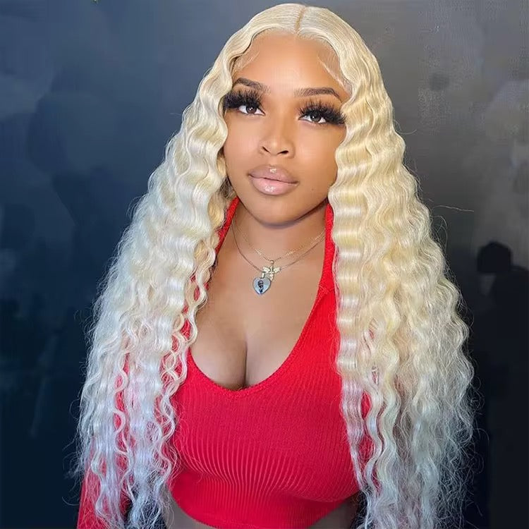 Blonde Loose Deep Wave Brazilian Virgin Hair Lace Front Wig - Transparent Lace